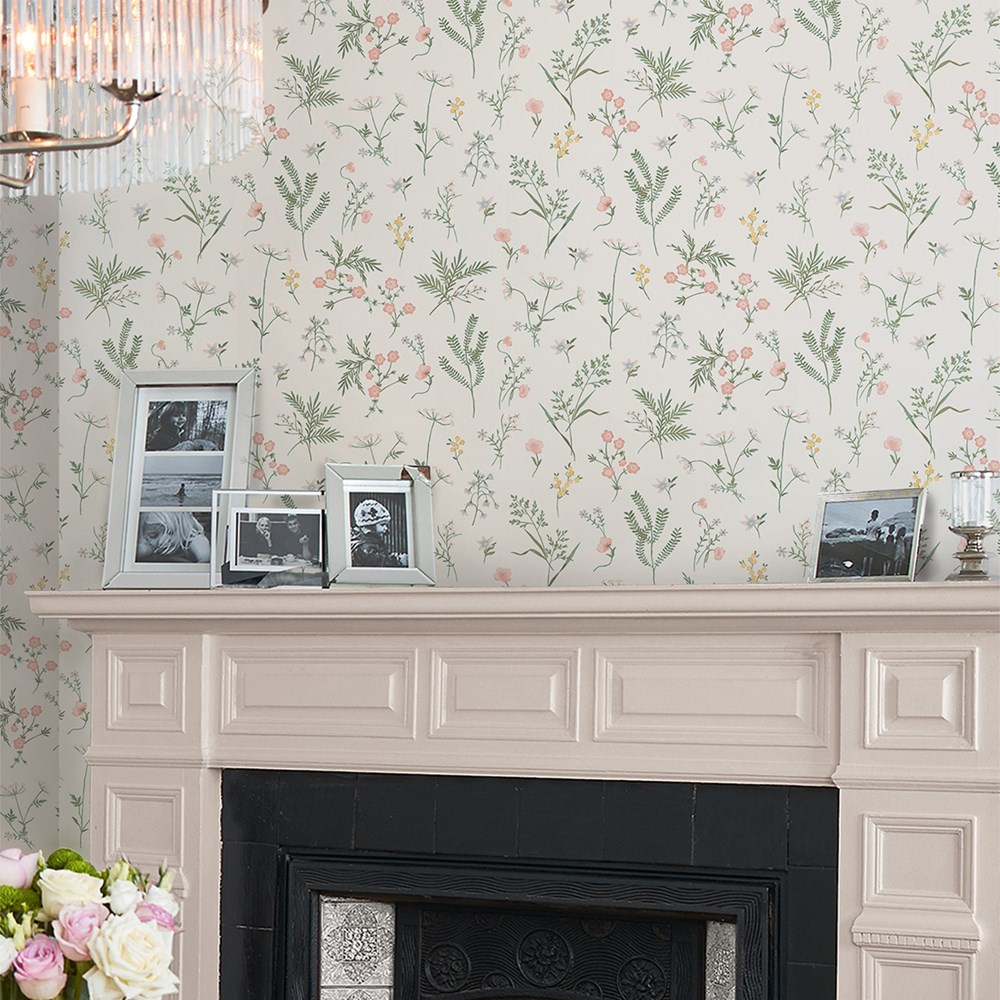 Crosswell Floral Wallpaper 118480 by Laura Ashley in Coral Pink